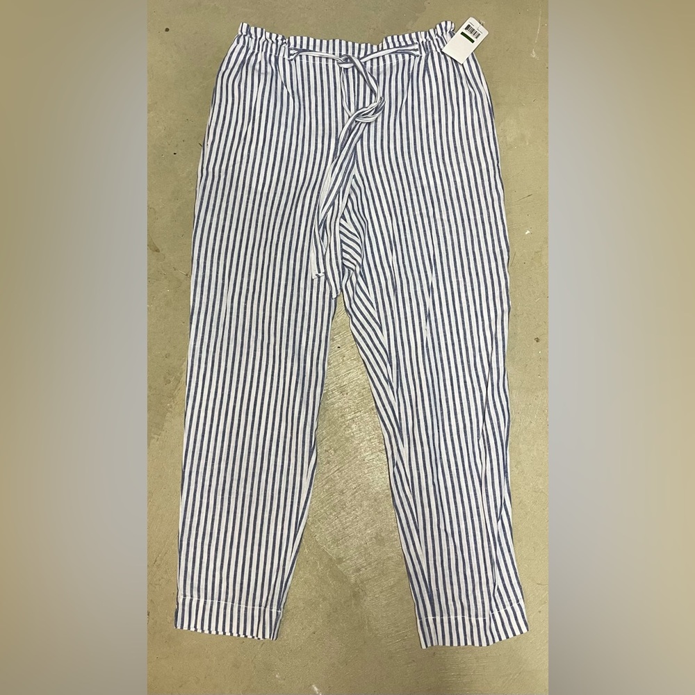 NWT BeachLunchLounge blue and white striped linen  blend pants